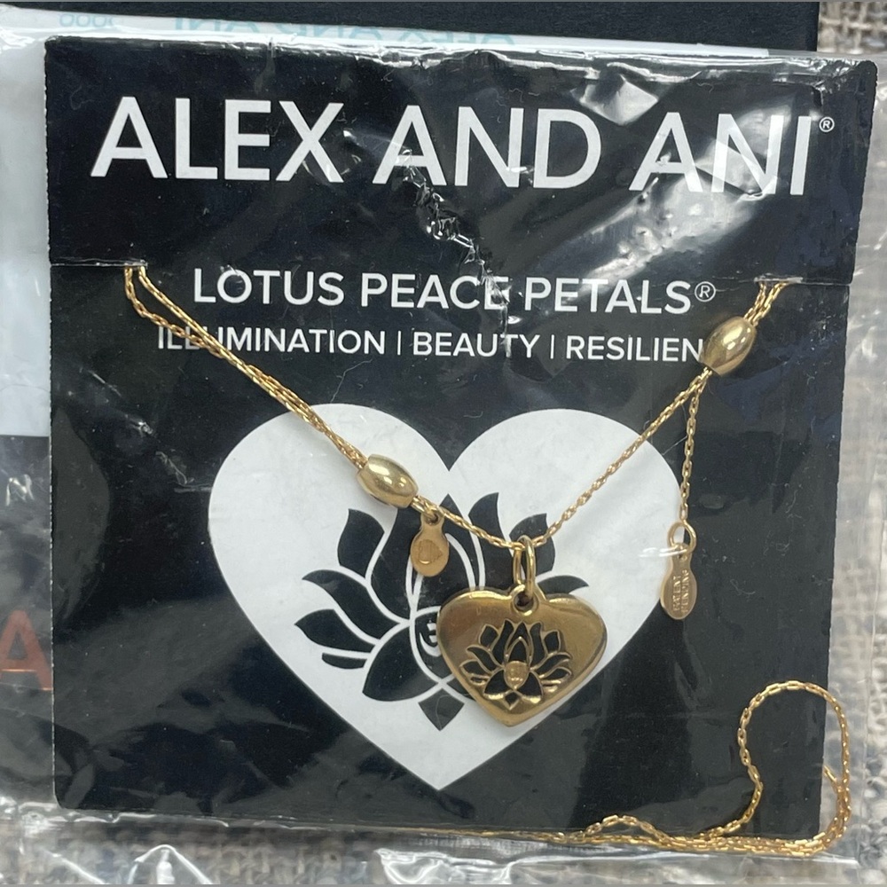 ALEX AND ANI LOTUS PEACE PETALS Gold Heart Expandable Necklace - NWT